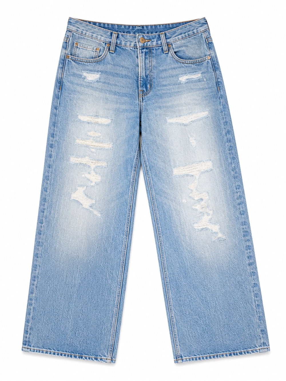 Levi Strauss Signature Relaxed Wide Leg Distressed Jeans Light Wash 38